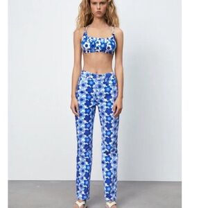 ZARA Straight leg flower print jeans